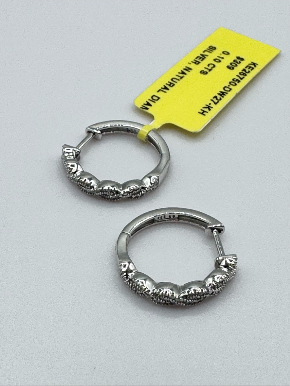 Sterling Silver Huggie Textured Diamond Hoop Earrings